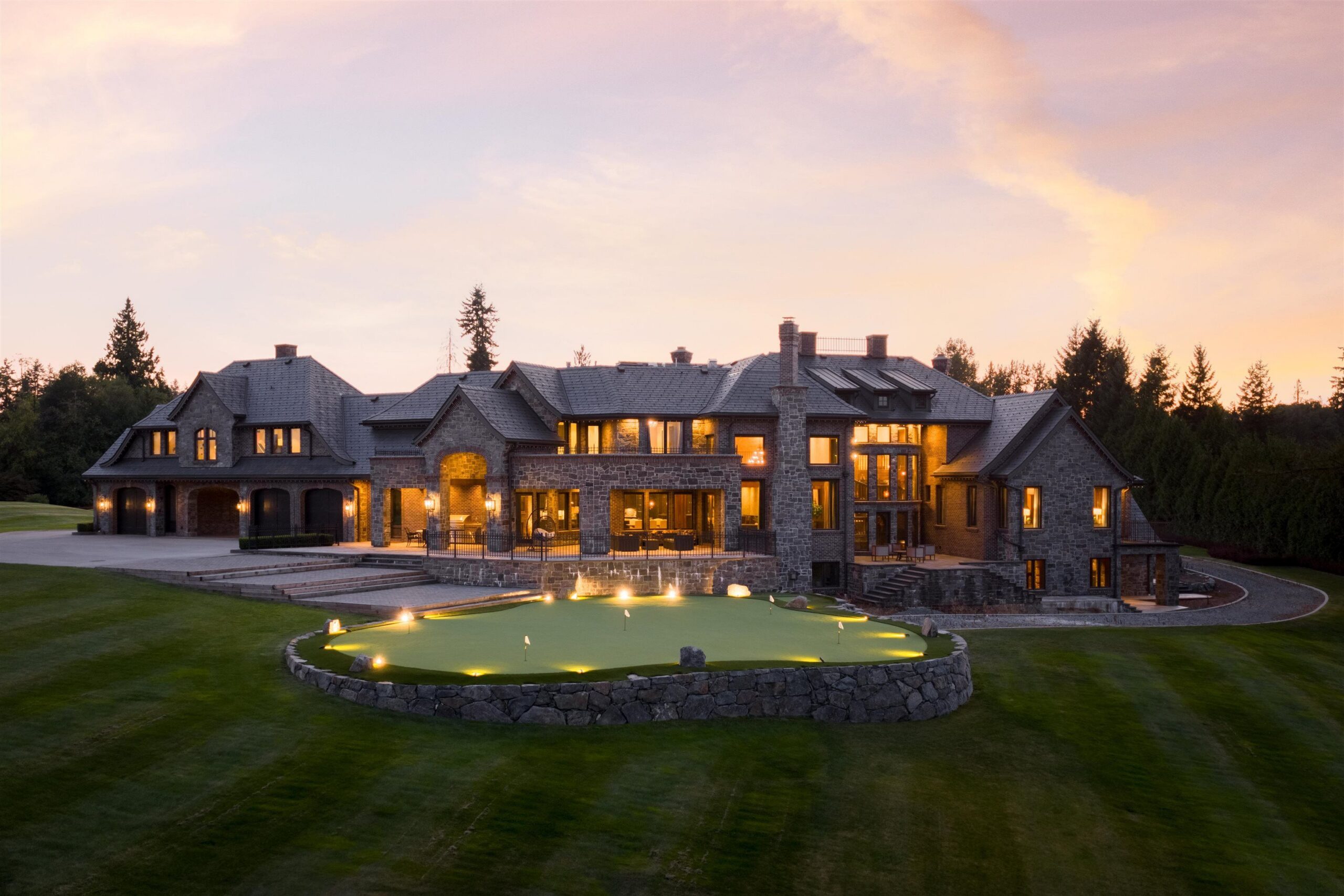 Tannin Manor rear elevation at dusk, Glen Valley, Langley