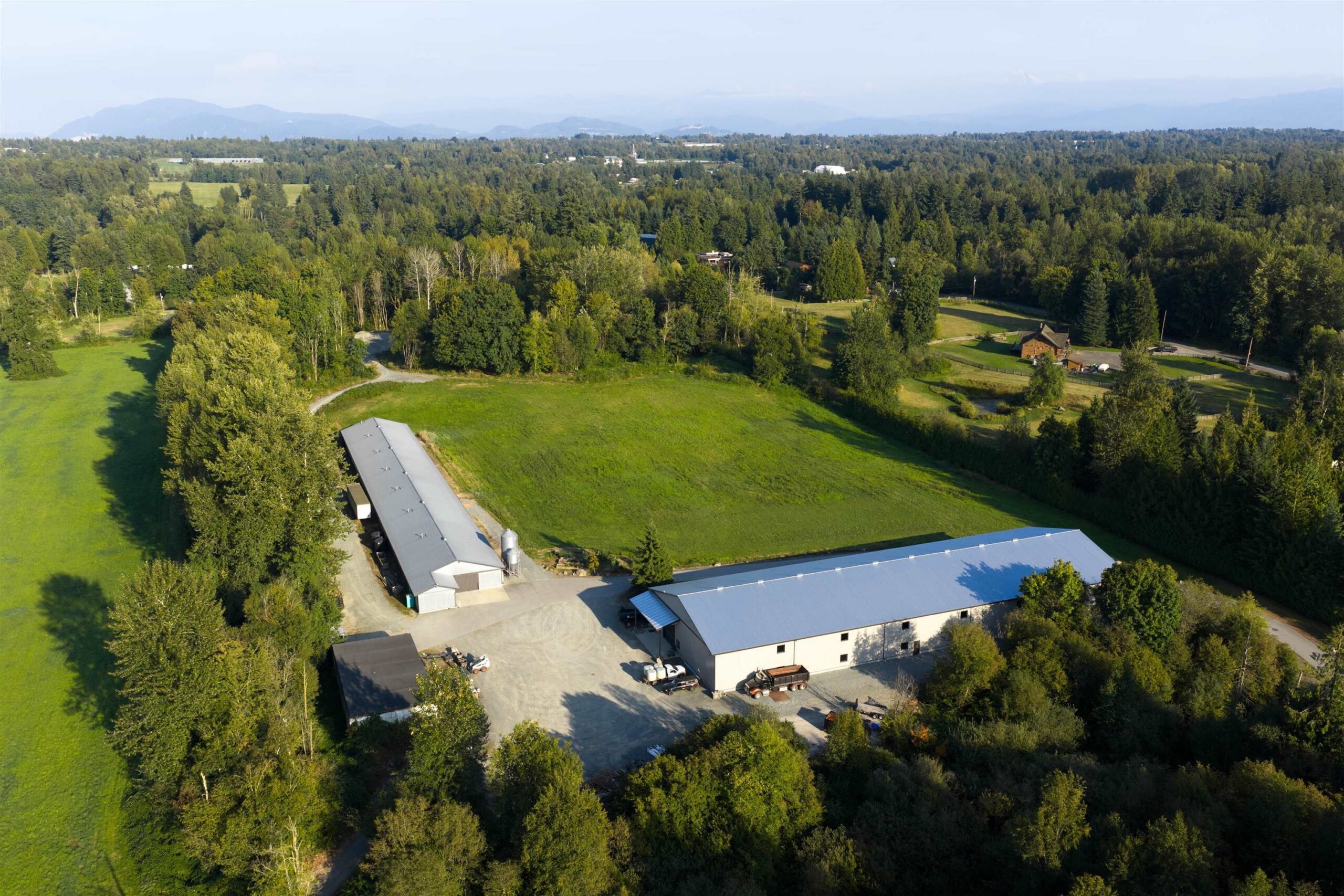 Aerial view of the Tannin Manor warehouse buildings and acreage